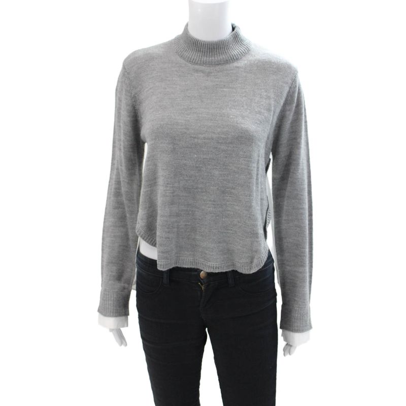 Re:Named Womens Knit High Neck Long Sleeve Shirt Panel Sweater Gray Size M